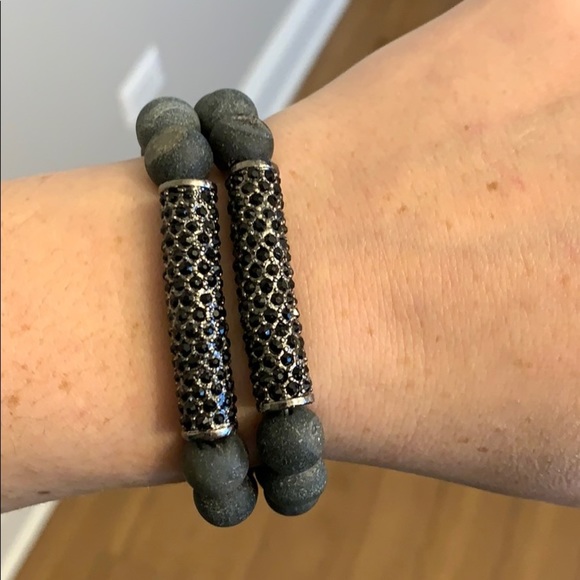 Black agate druzy beaded bracelet - Picture 7 of 9